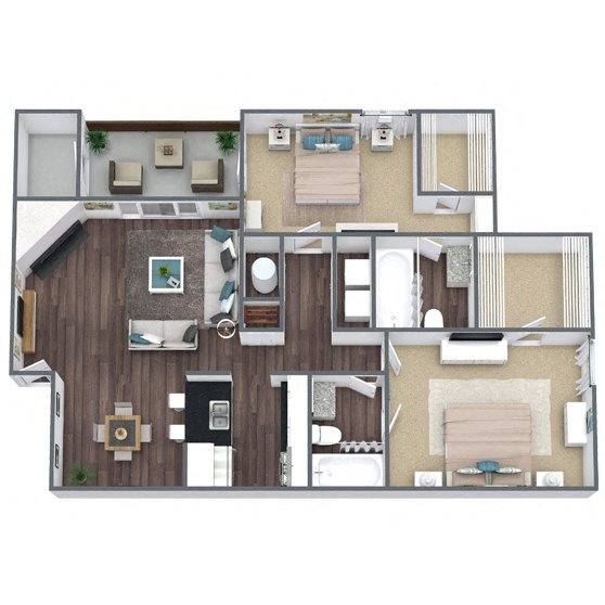 B3: 2 Bed 2 Bath floor plan