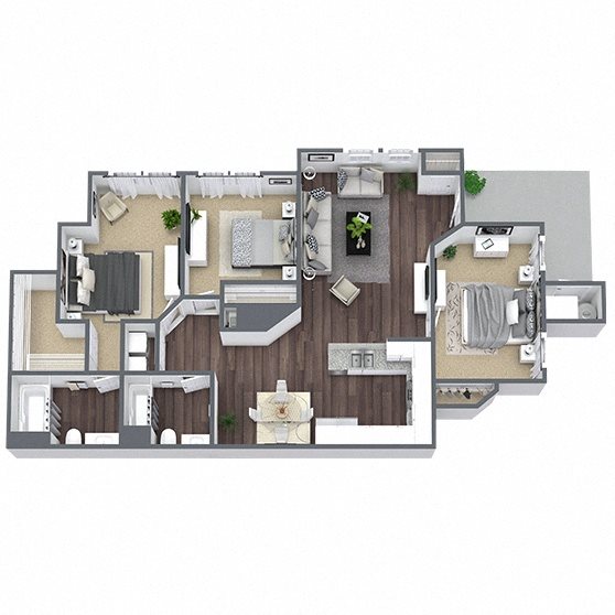 C1: 3 Bed 2 Bath floor plan