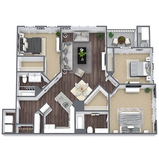 C2: 3 Bed 2 Bath floor plan