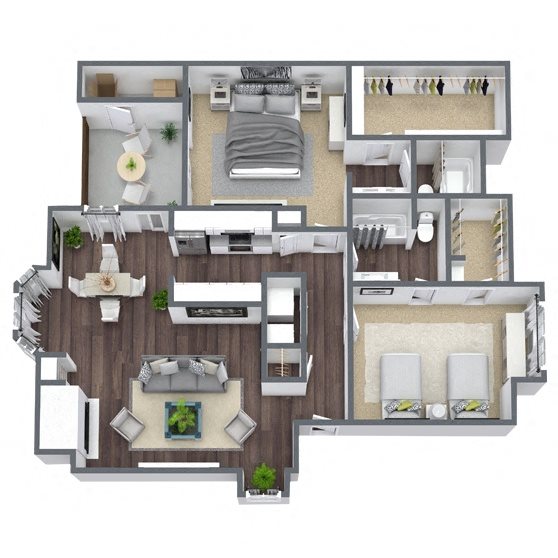 B3: 2 Bed 2 Bath floor plan