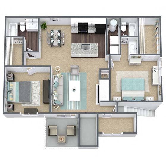B1: 2 Bed 2 Bath floor plan
