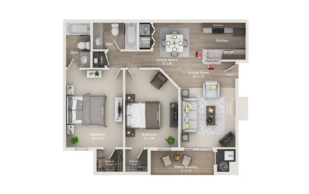 B2: 2 Bed 2 Bath floor plan