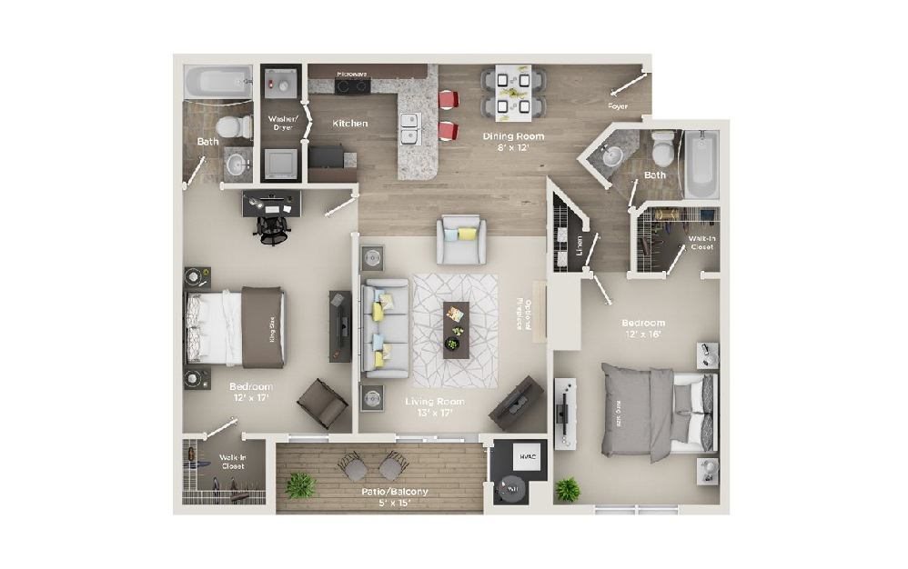 B3: 2 Bed 2 Bath floor plan