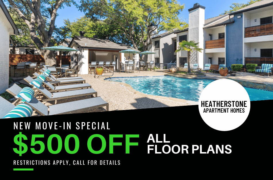  Get $500 OFF on all floor plans at Heatherstone Apartment Homes! Restrictions apply, call for details.