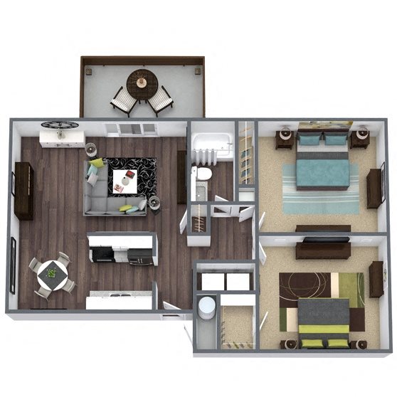 B1: 2 Bed 1 Bath floor plan