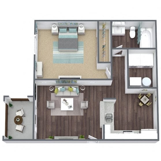 A1: 1 Bed 1 Bath floor plan