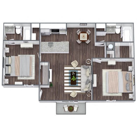 B1: 2 Bed 2 Bath floor plan