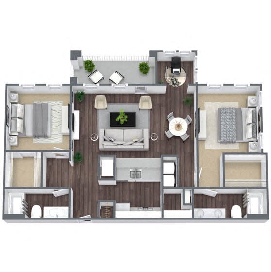 B1: 2 Bed 2 Bath floor plan