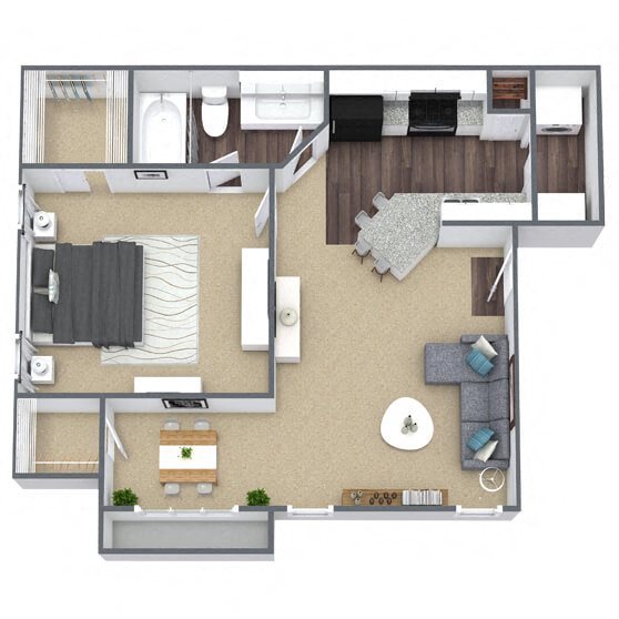 A1: 1 Bed 1 Bath floor plan