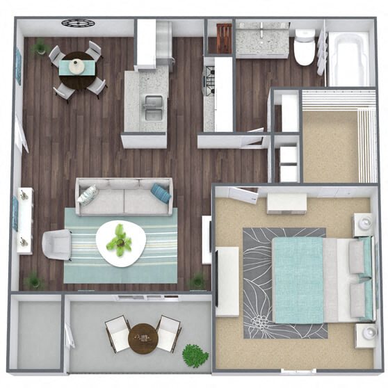 A2: 1 Bed 1 Bath floor plan
