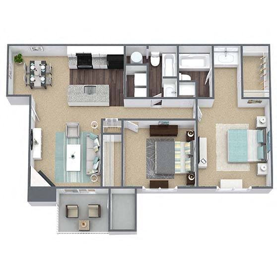 B2: 2 Bed 2 Bath floor plan