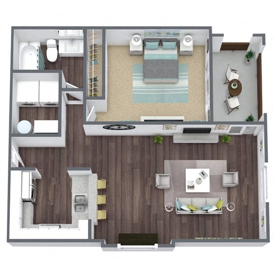 A2: 1 Bed 1 Bath floor plan