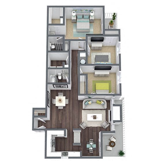 C1: 3 Bed 2 Bath floor plan