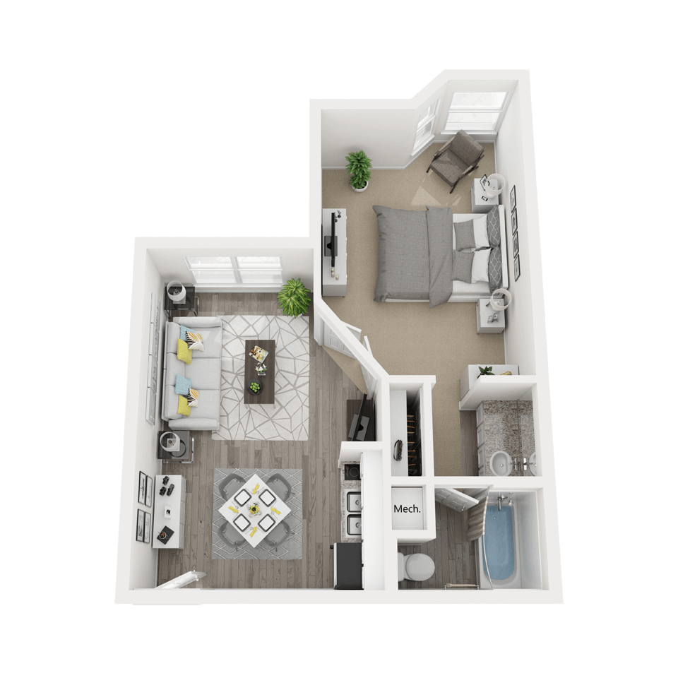A1: 1 Bed 1 Bath floor plan