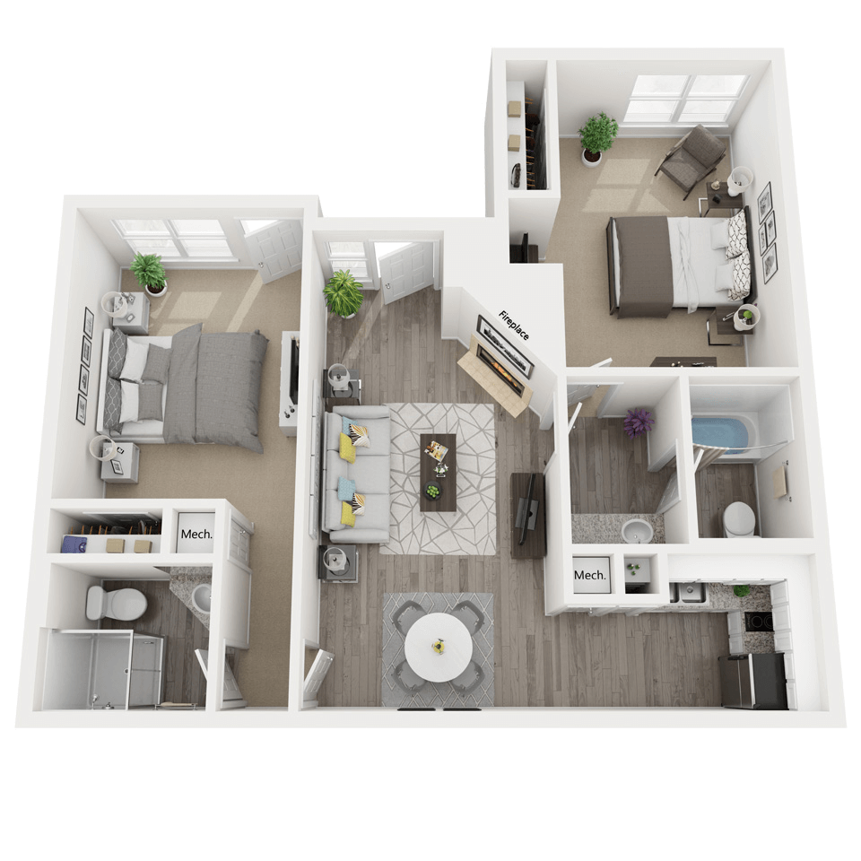 B1: 2 Bed 2 Bath - AFF floor plan