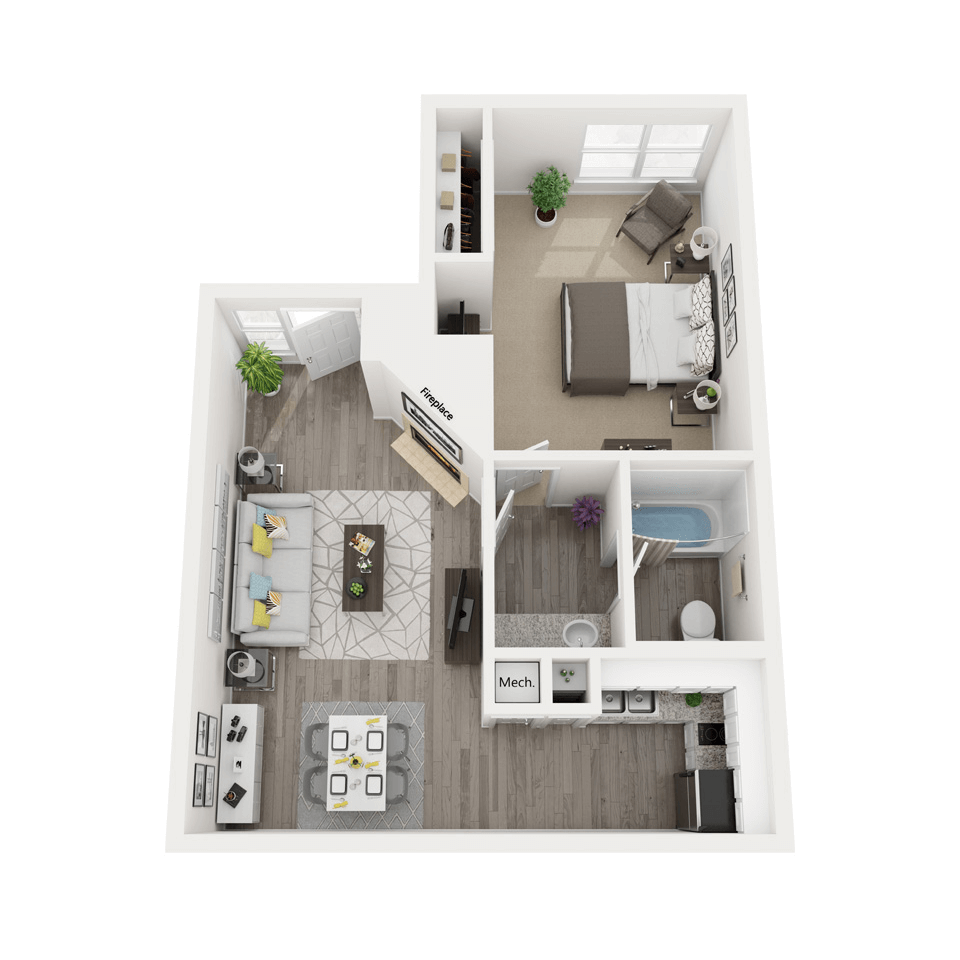A3: 1 Bed 1 Bath floor plan