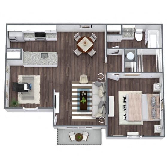 A3: 1 Bed 1 Bath floor plan