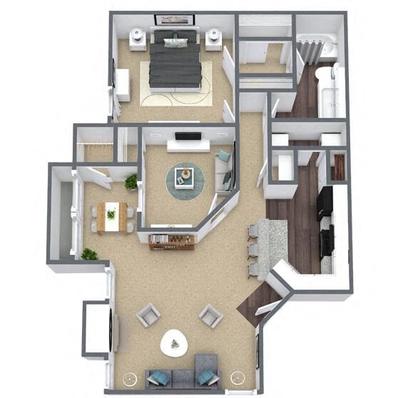 A3: 1 Bed 1 Bath floor plan