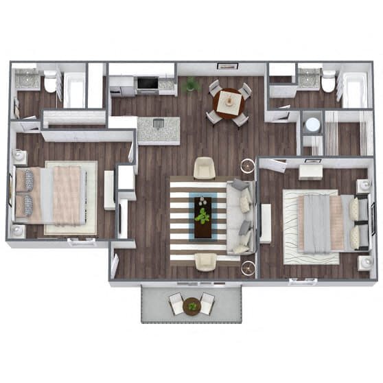 B3: 2 Bed 2 Bath floor plan