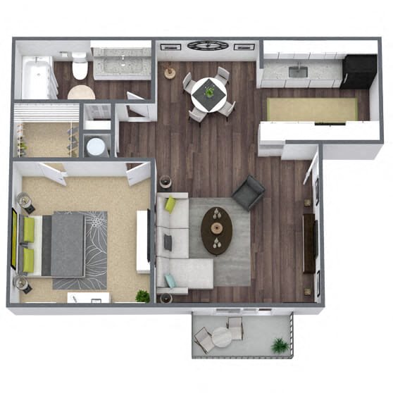 A2: 1 Bed 1 Bath floor plan