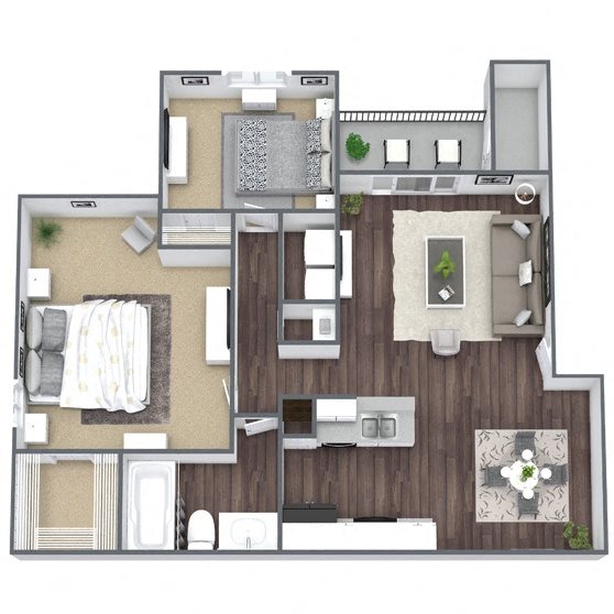 B1: 2 Bed 1 Bath floor plan