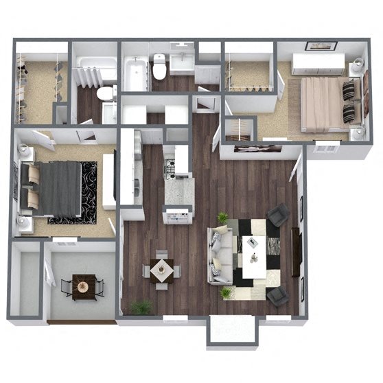 B2: 2 Bed 2 Bath floor plan