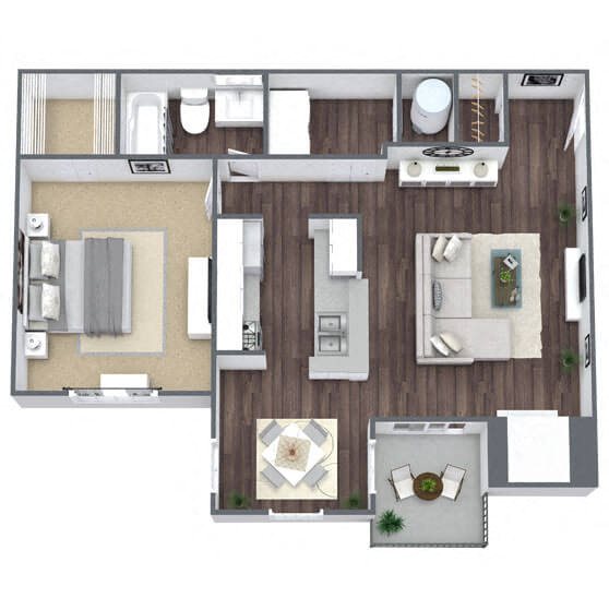 A1: 1 Bed 1 Bath floor plan