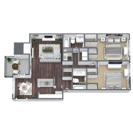 B4: 2 Bed 2 Bath floor plan