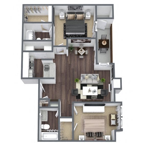 B1: 2 Bed 2 Bath floor plan