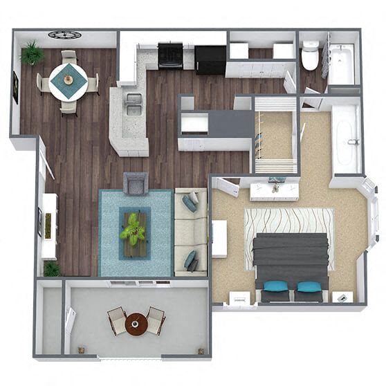 A2: 1 Bed 1 Bath floor plan