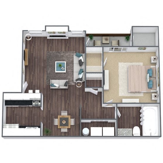 A2: 1 Bed 1 Bath floor plan