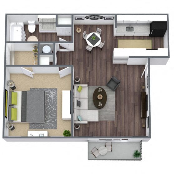 A3: 1 Bed 1 Bath floor plan