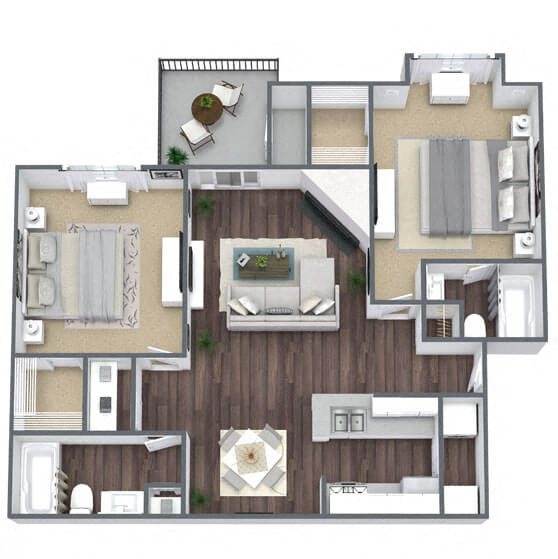 B3: 2 Bed 2 Bath floor plan