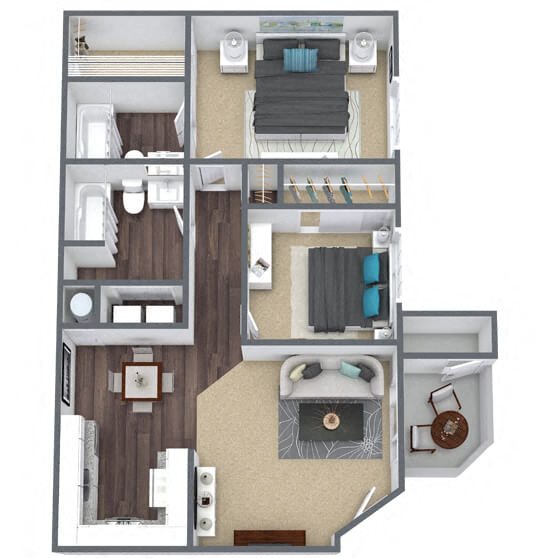 B3: 2 Bed 2 Bath floor plan