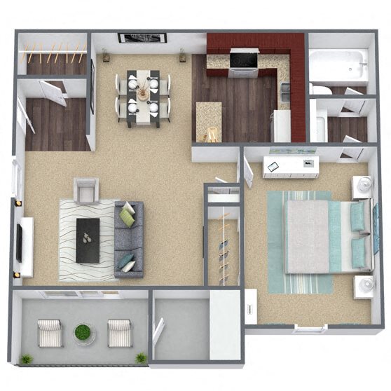 A1: 1 Bed 1 Bath floor plan