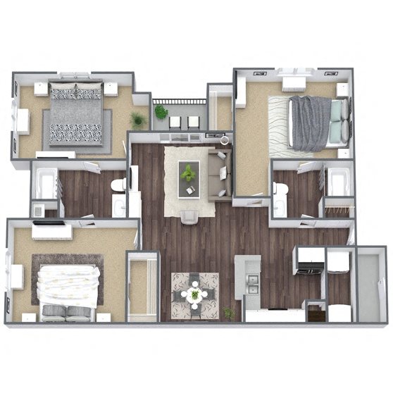 B3: 2 Bed 2 Bath floor plan