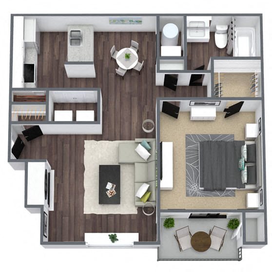 A3: 1 Bed 1 Bath floor plan