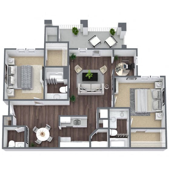 B2: 2 Bed 2 Bath floor plan