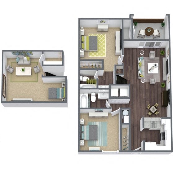 B4: 2 Bed 2 Bath + L floor plan