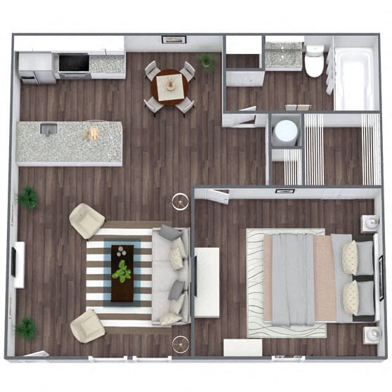 A1: 1 Bed 1 Bath floor plan