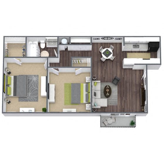 B1: 2 Bed 1 Bath floor plan