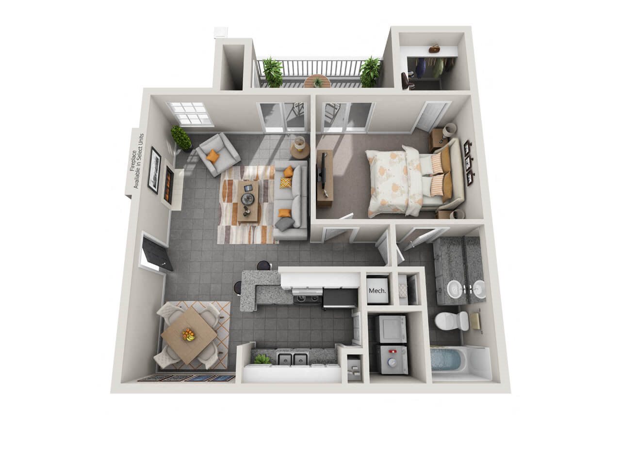 A1: 1 Bed 1 Bath floor plan