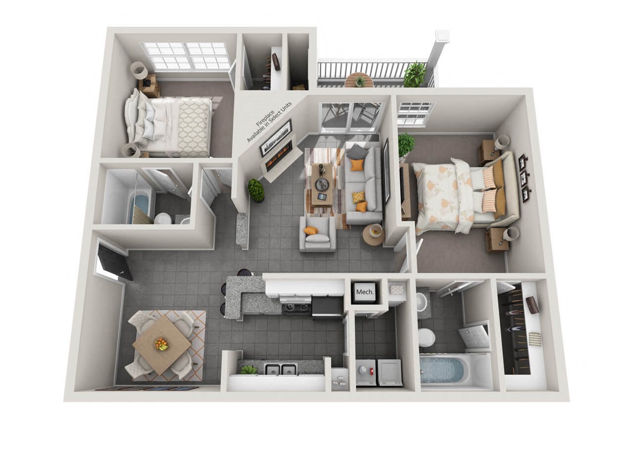 B1: 2 Bed 2 Bath floor plan