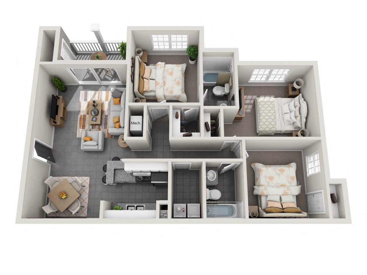 C1: 3 Bed 2 Bath floor plan