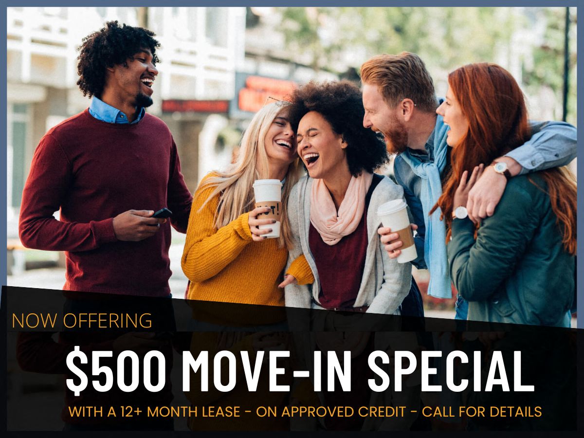 new move-in special, $500 off for new move-ins, on approved credit, with a 12+ month lease, call for details
