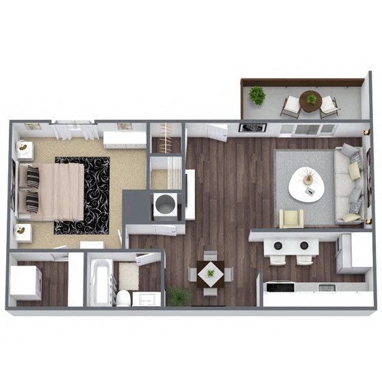 A2: 1 Bed 1 Bath floor plan