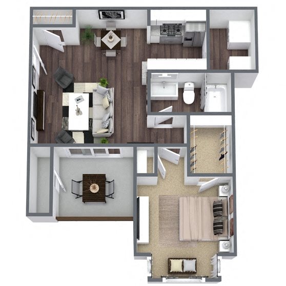 A1: 1 Bed 1 Bath floor plan
