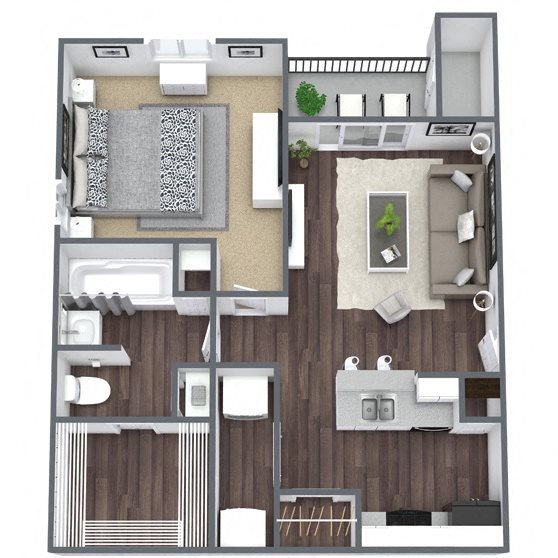 A1: 1 Bed 1 Bath floor plan