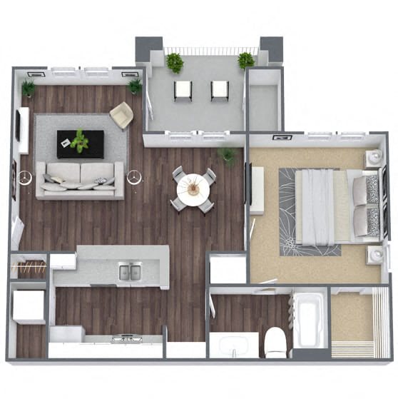 A1: 1 Bed 1 Bath floor plan