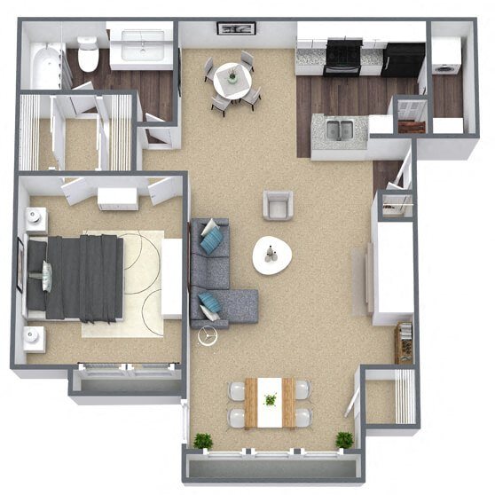 A2: 1 Bed 1 Bath floor plan